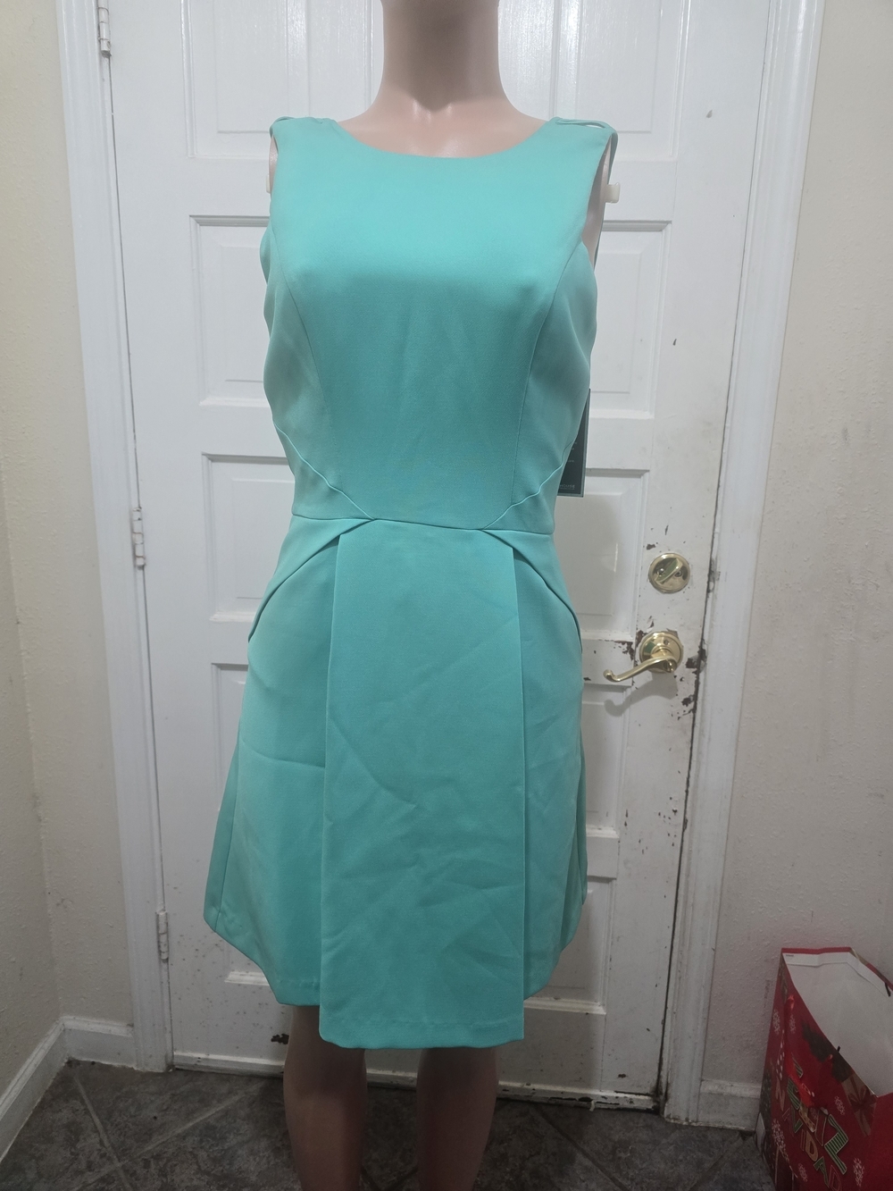 Sleeveless Aqua Fit-and-Flare Mini Dress